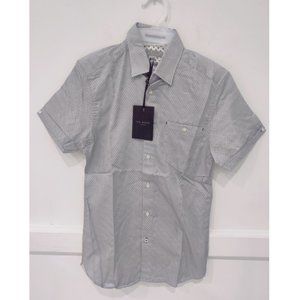 NWT Ted Baker London DONALD Short Sleeve Geo Print Shirt Navy Size XS $150 JK249